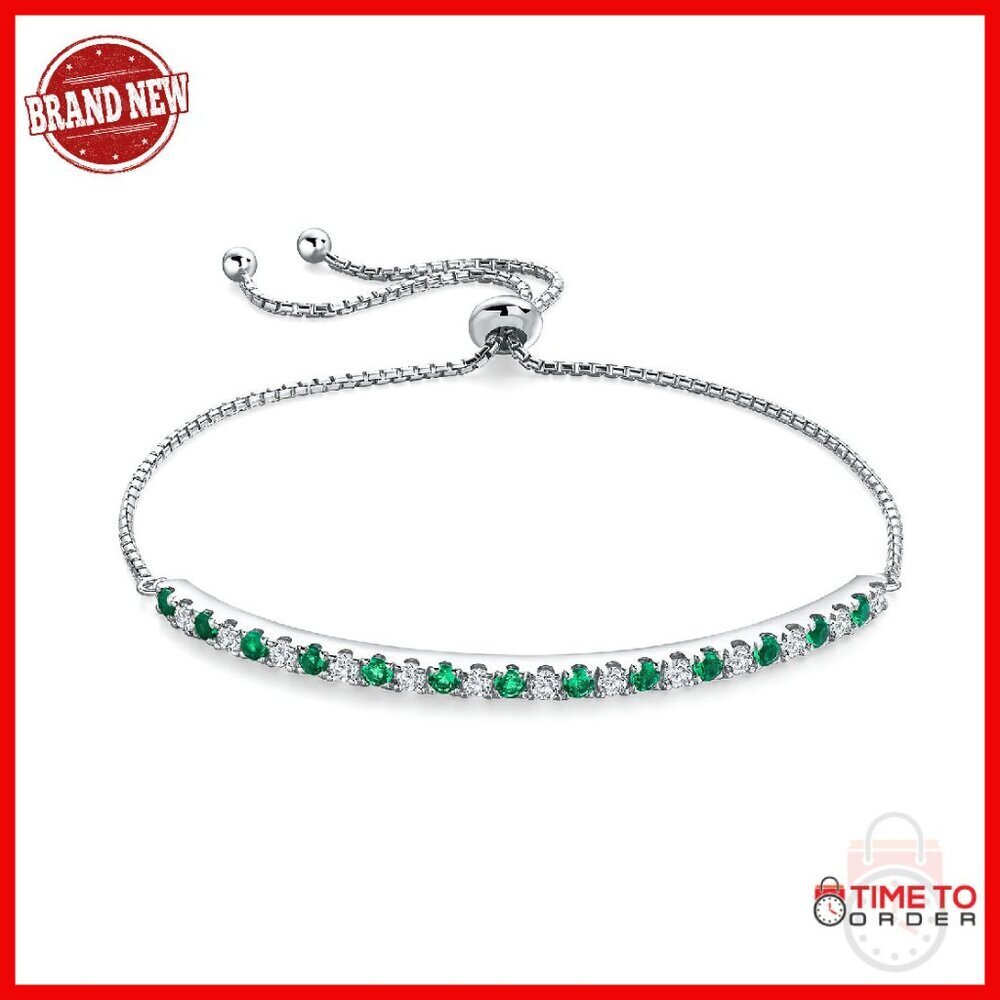 14K White Gold Plated Sterling Silver Tennis Bracelet Adjustable 7.25"